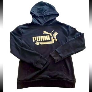 3/20 Puma Hoodie Boys Large 14/16 Black Graphic Fleece Hooded Pullover Logo
